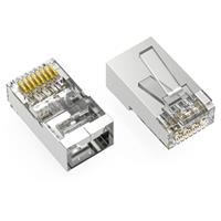 RJ45 Cat.6A Easy Feed Through Plug 3-Prong 50 Micron Gold-Plated (100pk) (Cat.6A Shielded (STP))